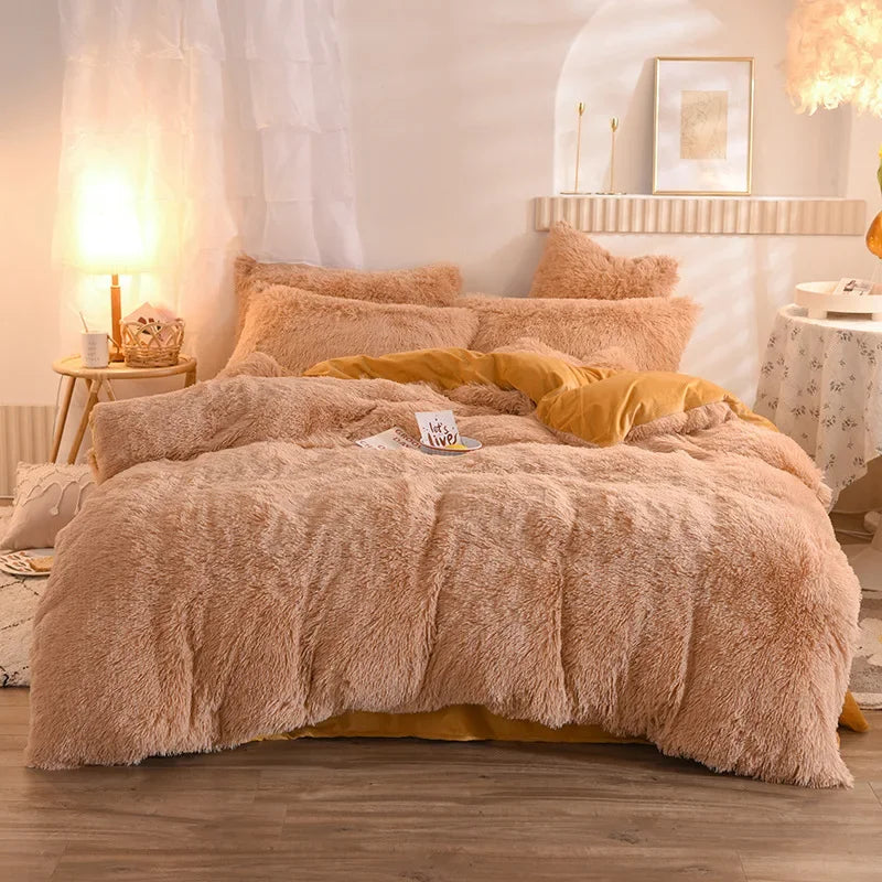 Juego de funda nórdica de felpa de lujo de 3/4 piezas – Ropa de cama cómoda y suave, perfecta para el confort del dormitorio, ideal para habitaciones de invitados y estética de dormitorios universitarios.