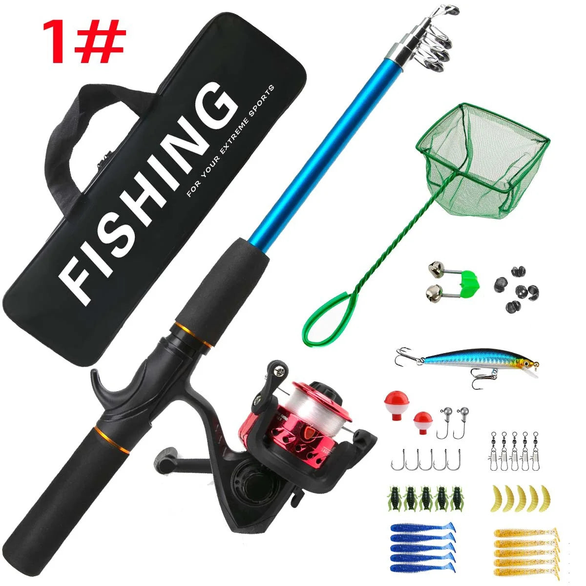 Rutina completa de caña de pescar, juego de caña auxiliar, pesca de mar de largo alcance, mango de pistola, carrete de caña, cebo blando, anzuelo, aparejos de pesca de sedal