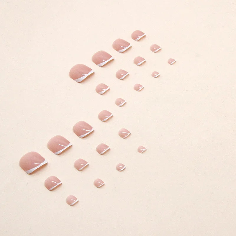 24pcs French Fake Toenails Pink Gradient Full Cover Short Square Toe Nails Foot Nails Tips for Women Girls
