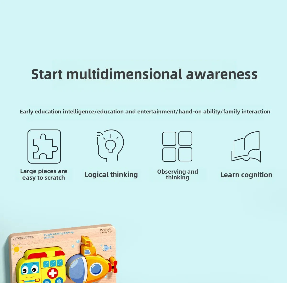 Montessori tegneserie 3D trepuslespill dyr trafikk puslespill leker for barn tidlig læring pedagogisk kognitiv spill barn gaver