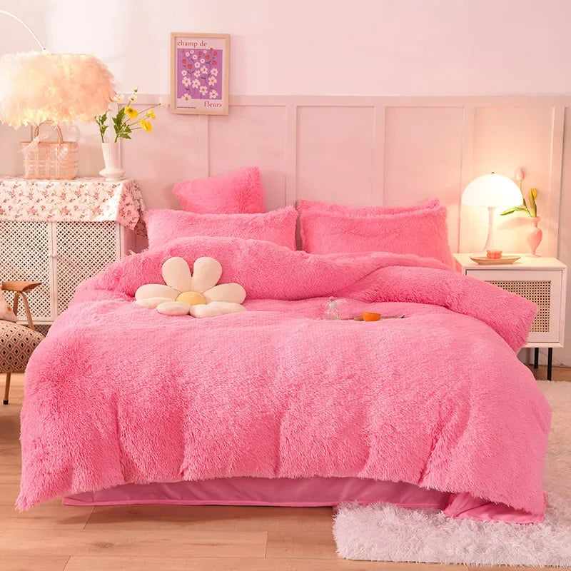 Juego de funda nórdica de felpa de lujo de 3/4 piezas – Ropa de cama cómoda y suave, perfecta para el confort del dormitorio, ideal para habitaciones de invitados y estética de dormitorios universitarios.
