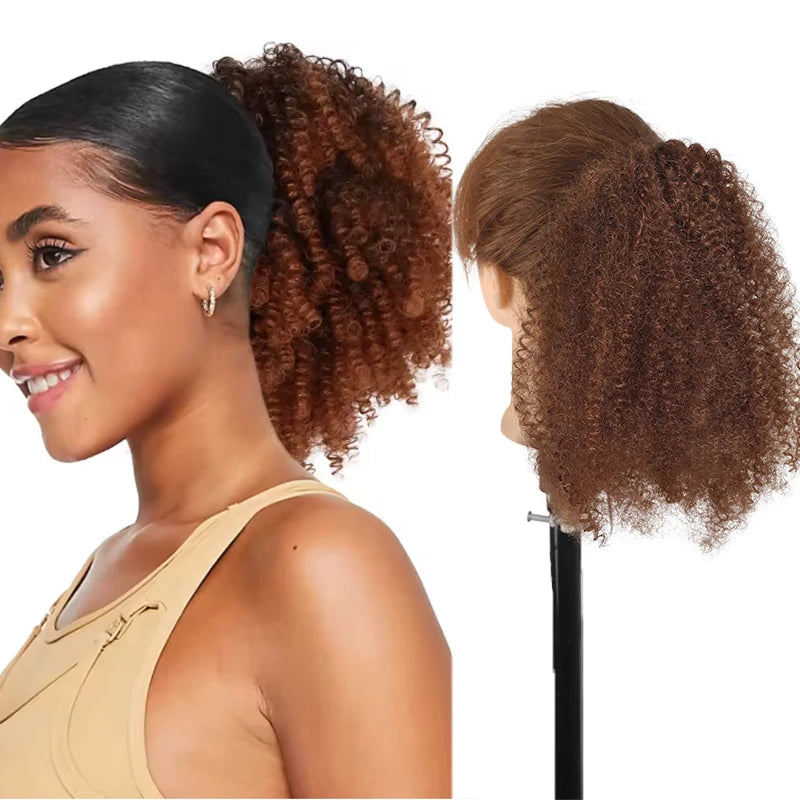 Rubber Band Ponytail Extended 10 inches Short African Curly Ponytail African Women Fluffy Ponytail Synthetic Wig for Daily use