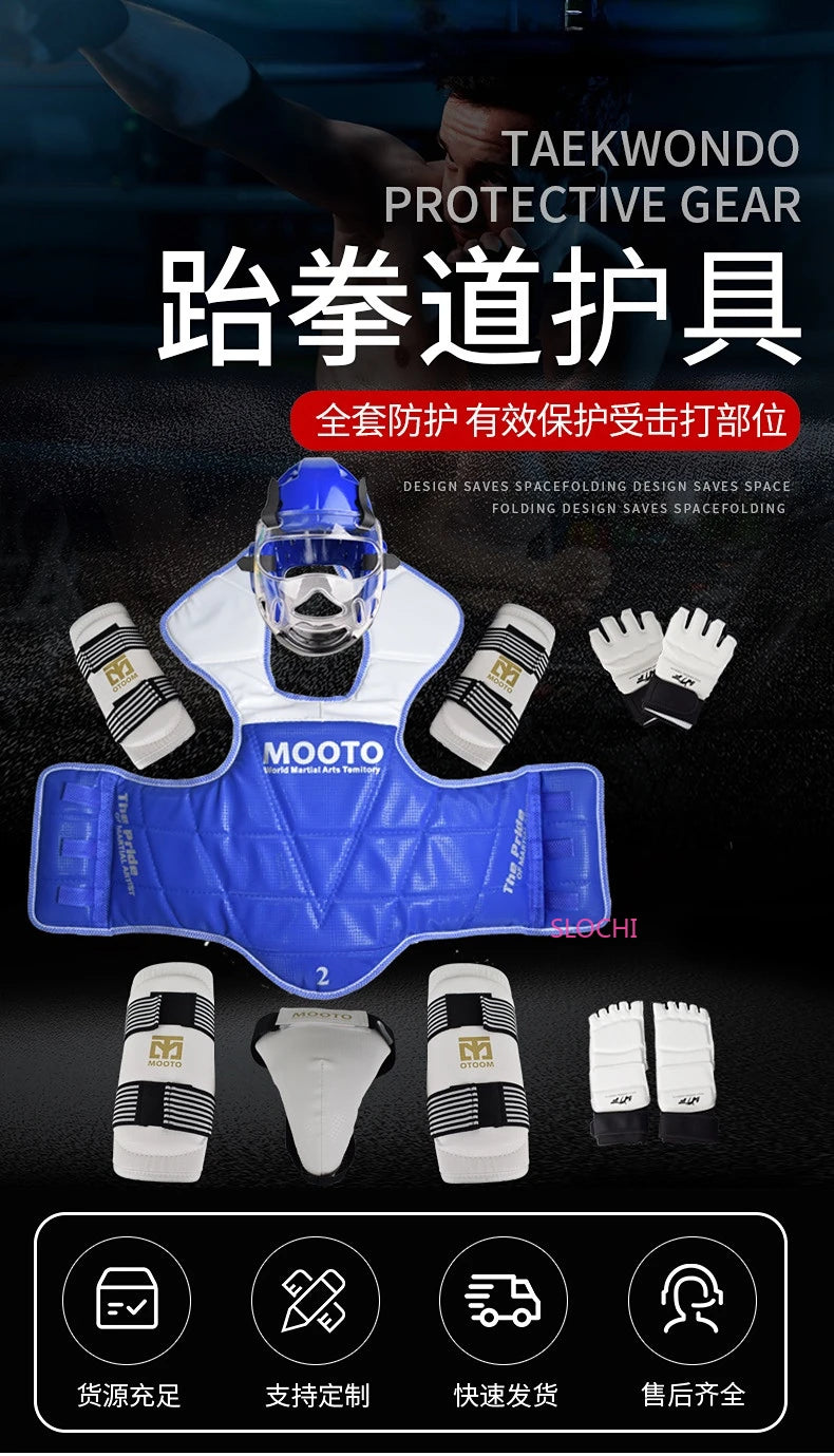Set de entrenamiento de equipo de protección de combate de Taekwondo, equipo de combate real, conjunto de equipo de protección de artes marciales engrosado para competición