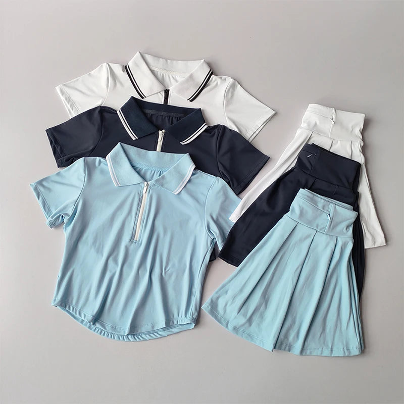 Falda de tenis para mujer, conjunto de yoga de verano, camiseta de manga corta, maratón, bádminton, golf, falda deportiva, conjunto deportivo de fitness