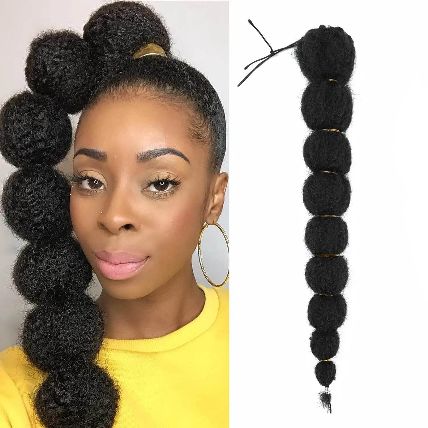 Kinky Afro Bubble Ponytail Extension for Women 18-28 Inch Long Drawstring Ponytail Natural Black Clip on Ponytails Synthetic