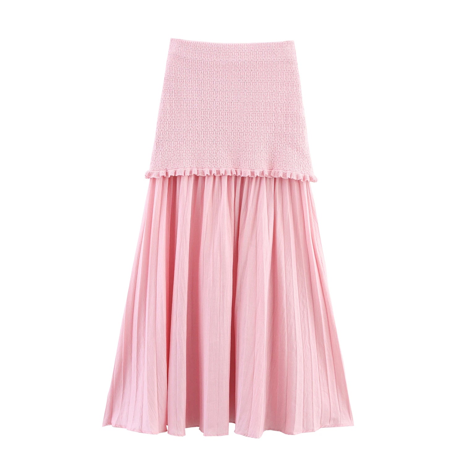 TRAFZA Conjunto elegante y chic de falda para mujer: top estilo "bandeau" o falda midi o top de manga corta. Conjunto para las vacaciones románticas de primavera-verano 2025.