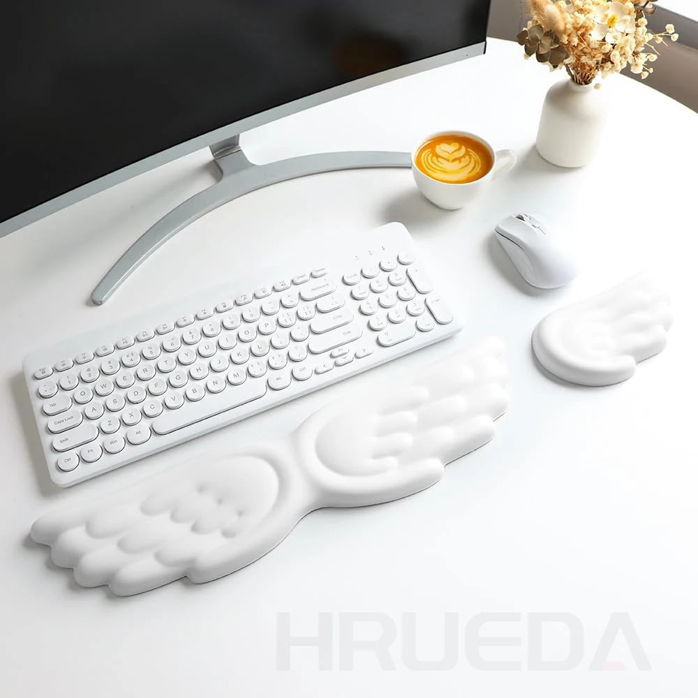 Håndleddsstøtte for mekanisk tastatur og mus Datamaskintastatur Bærbar PC Angel Wing Memory Foam-musepute Støttepute Håndleddsstøtte