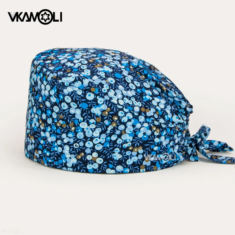 Gorros de enfermería de moda ajustables de algodón con estampado de flores Sombreros ajustables de alta calidad que absorben el sudor Gorro elástico multicolor