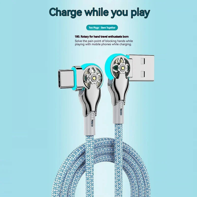 Dual 180° Rotating Fast Charging Cable Type C Micro USB Charger with Light Zinc Alloy Braided Data Cable For Android iPhone