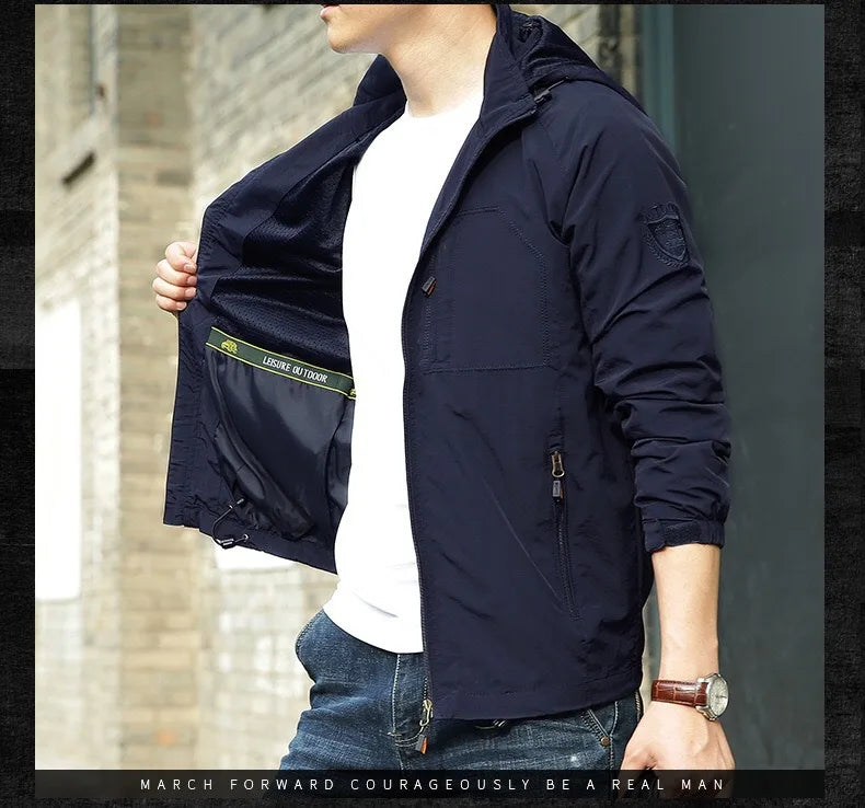 Chaqueta de hombre para senderismo y camping al aire libre, impermeable, cortavientos con capucha, abrigo informal nuevo de otoño, chaqueta táctica militar para hombre 6XL