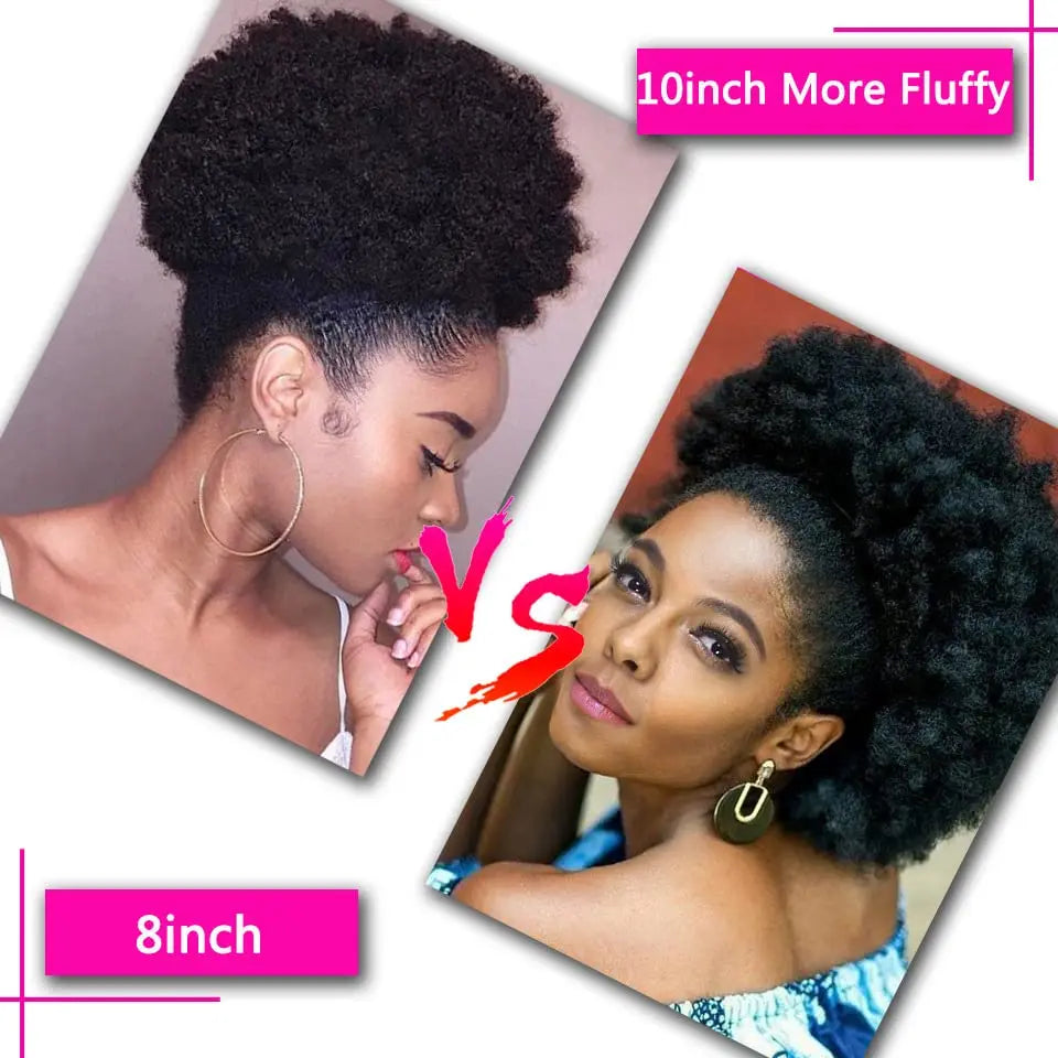 Synthetic 10Inch Big Afro Puff Drawstring Ponytail Extensions for Black Women 4b Kinky Curly Hair Bun Ponytail Wigs Daily Use