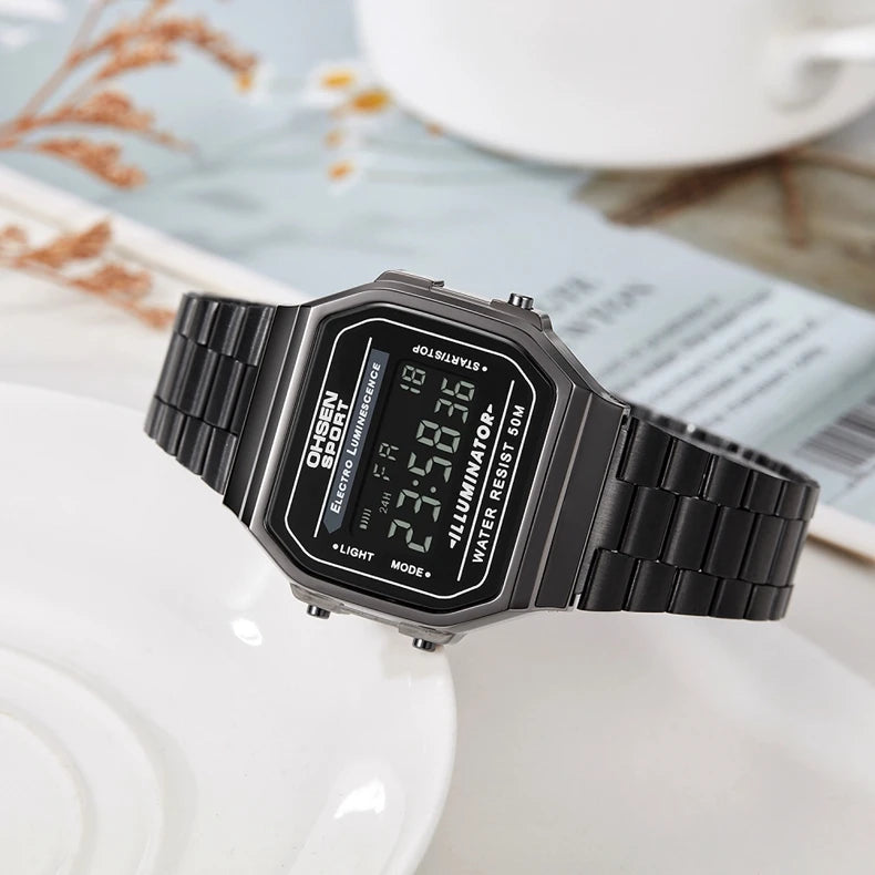 Relojes digitales para mujer de lujo dorados para mujer, deportivos, reloj de acero inoxidable, reloj electrónico, despertadores, regalos