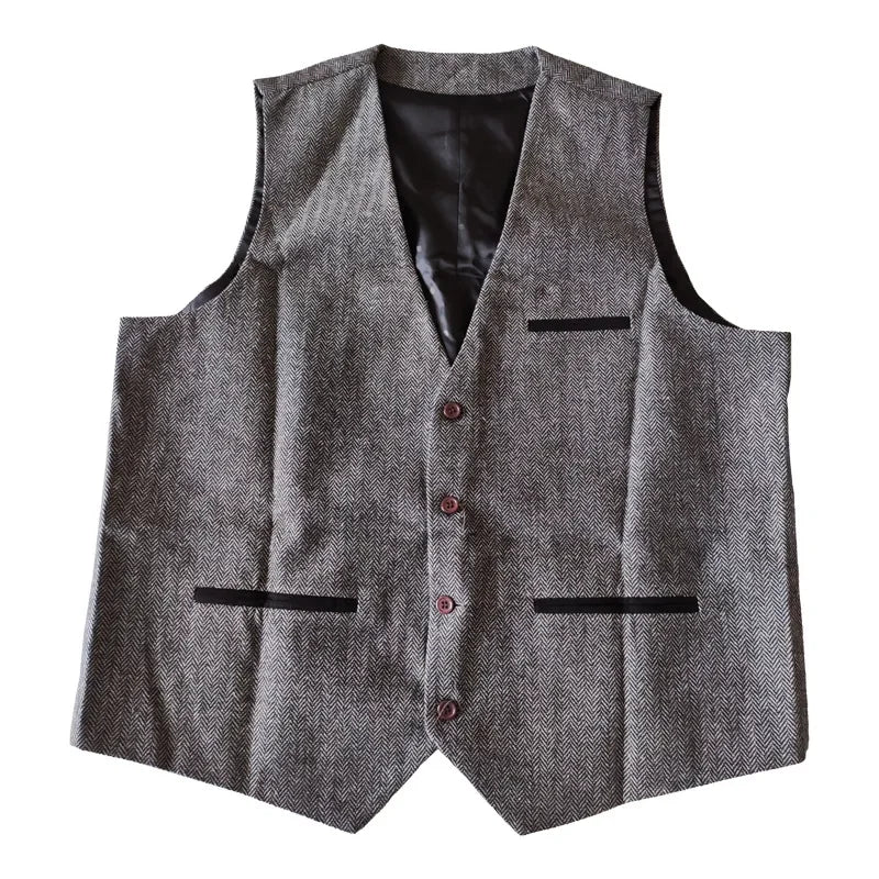Nuevos chalecos de traje de negocios para hombre, lisos, con cuello en V, formales, con múltiples bolsillos, chaleco informal ajustado sin mangas para bodas de padrinos de boda.