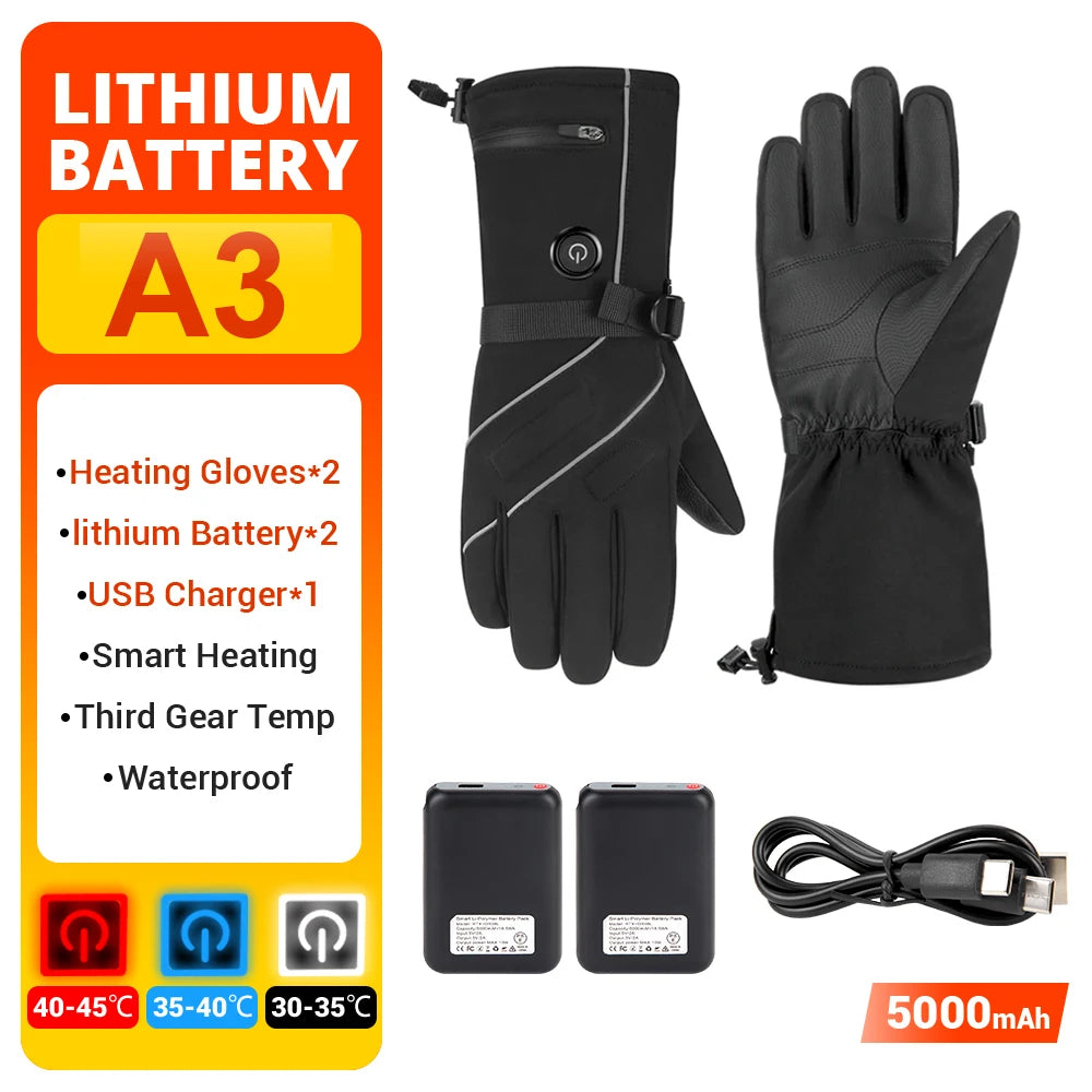 Guantes térmicos eléctricos Guantes de esquí de invierno calefactables para motocicleta cálidos impermeables recargables térmicos para motos de nieve