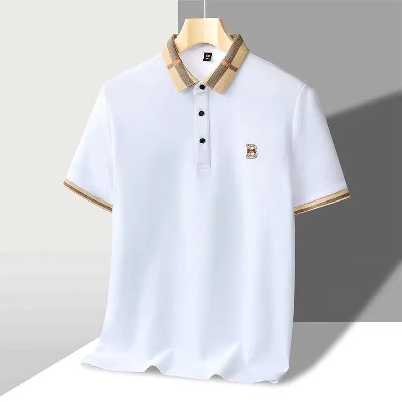 Polo de manga corta con logo de marca de lujo, camisa de polo de seda y algodón de alta gama, transpirable, para hombre, nueva colección de verano, camiseta Paul, ropa de hombre informal de moda.