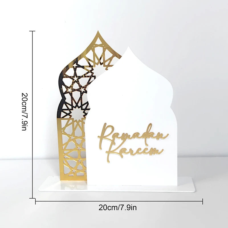 1 juego de decoración acrílica islámica para mesa, mezquita, castillo, artesanía, bricolaje, ornamento de mesa, Eid Mubarak 2025 para el hogar