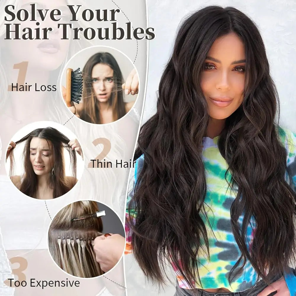 24" Long Wavy Clip-In Hair Extensions – Thick, Double Weft & Natural Look (6PCS)