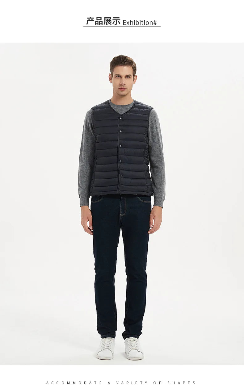 Men Vest Jacket Warm 2024 Autumn Winter Casual Sleeveless Coats Down Cotton Waistcoat Solid Color Male Buttons V-neck Outerwear