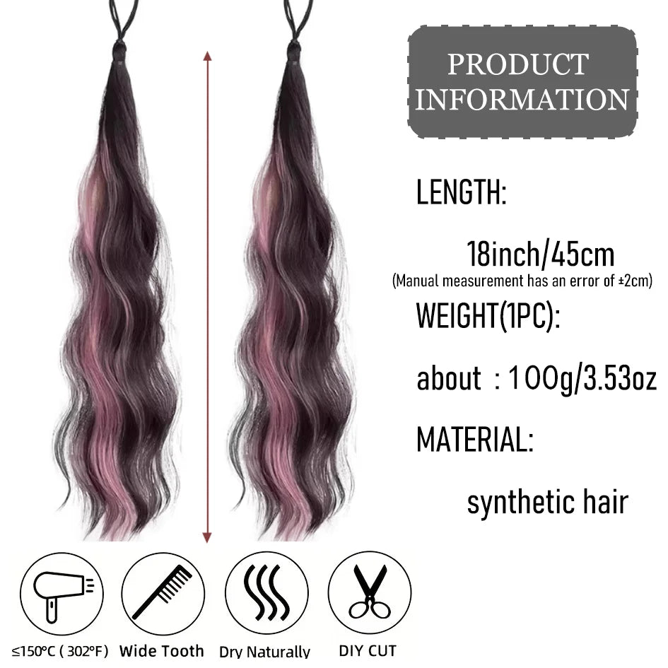 Tresse de perruque synthétique de 18 pouces, queue de cheval colorée à remontage automatique pour enfants, teinture dopamine, élastique à cheveux en forme de boulette, tresse de queue de cheval, divine