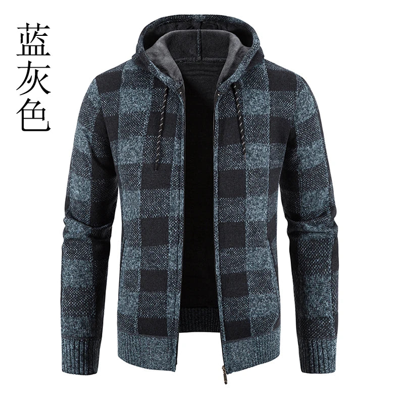 Chaqueta a cuadros nueva para hombre, suéter con capucha, forro polar de otoño e invierno, ropa informal gruesa y cálida, cortavientos para el frío