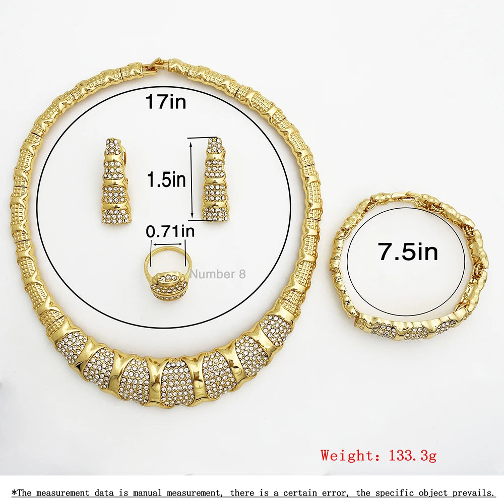Juego de joyas de Dubái para mujer chapado en oro de 18 quilates, lujoso conjunto de collar, pendientes, pulsera y anillo, joyería para fiesta de boda, tendencia