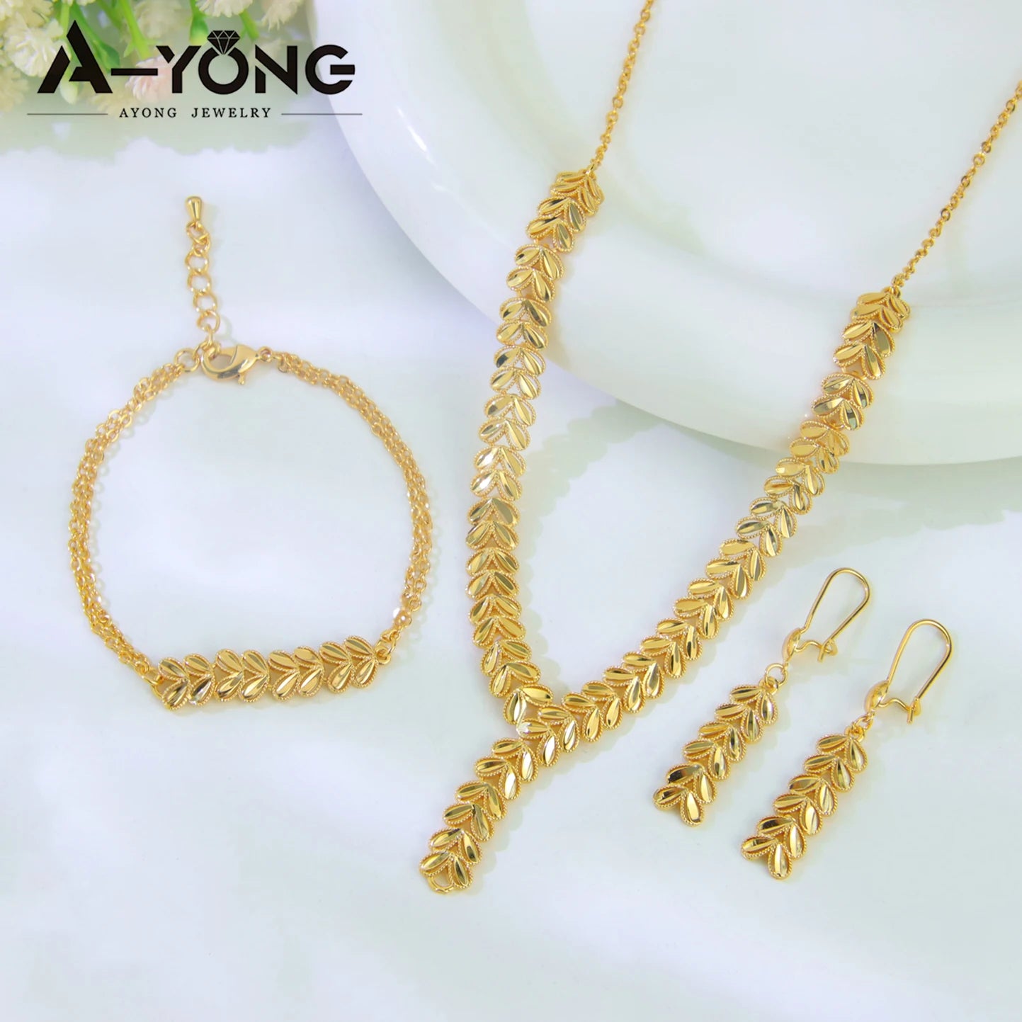 Juego de joyas de boda de lujo de Dubái, chapado en oro de 21k, collar, pulsera y pendientes de oro nupcial árabe, joyería vintage para mujer brasileña