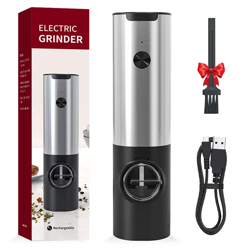 Base de Juego de Molinillos Eléctricos de Sal y Pimienta, Recargable por USB, de Acero Inoxidable, Automático, Ajustable para Sal y Especias