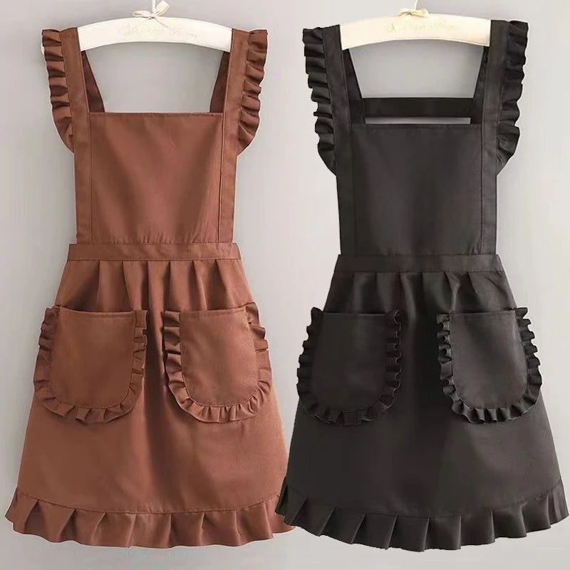 Korean Kitchen Apron - Princess style apron, adjustable neck and waist straps with pockets suitable for cooking and nail studios