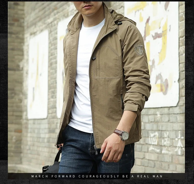 Chaqueta de hombre para senderismo y camping al aire libre, impermeable, cortavientos con capucha, abrigo informal nuevo de otoño, chaqueta táctica militar para hombre 6XL