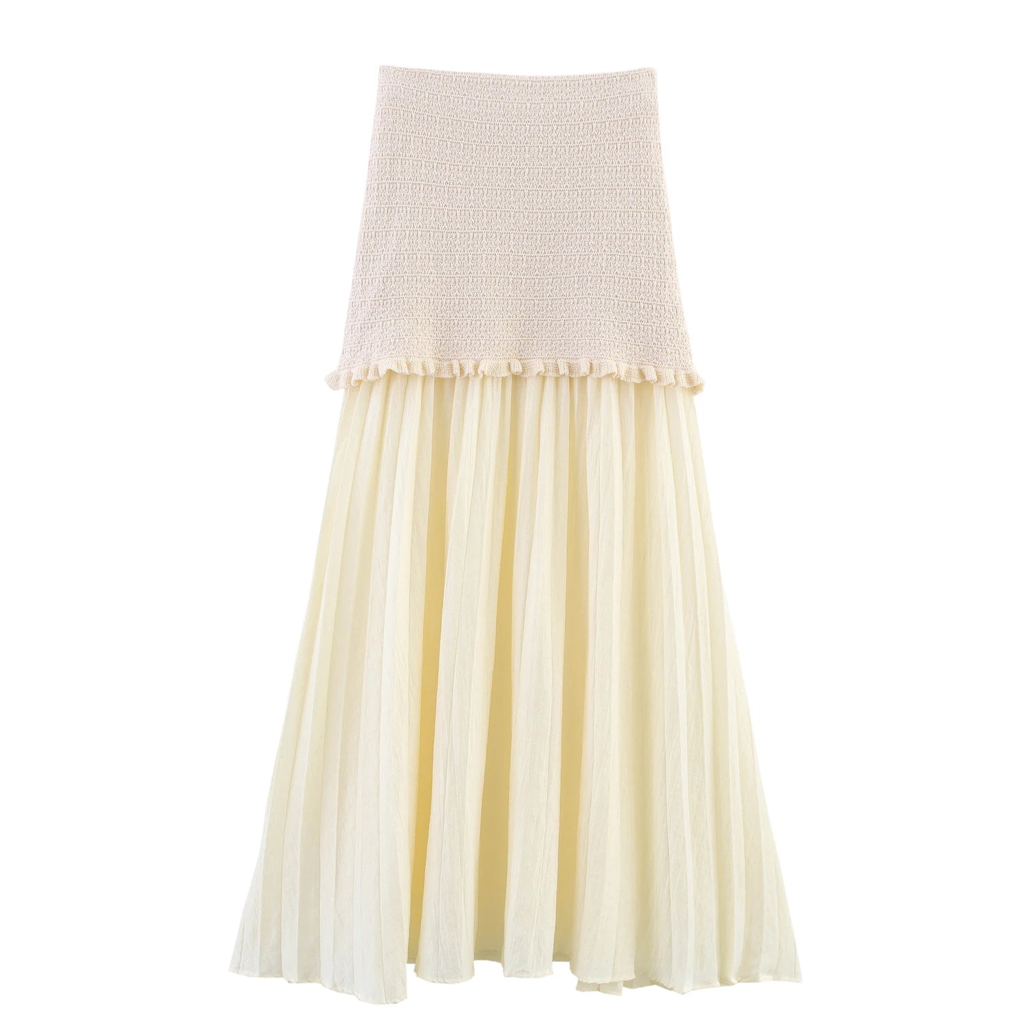 TRAFZA Conjunto elegante y chic de falda para mujer: top estilo "bandeau" o falda midi o top de manga corta. Conjunto para las vacaciones románticas de primavera-verano 2025.
