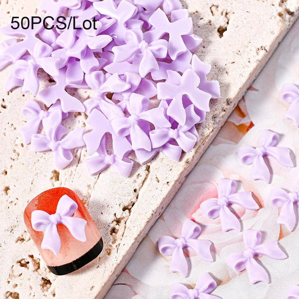 50/100pcs Pink White Kawaii Bow Nail Charm 3D Resin Bowknot Flatback Nail Gems 8*10mm Nail Art rhinestones Jewelries #Bowtie