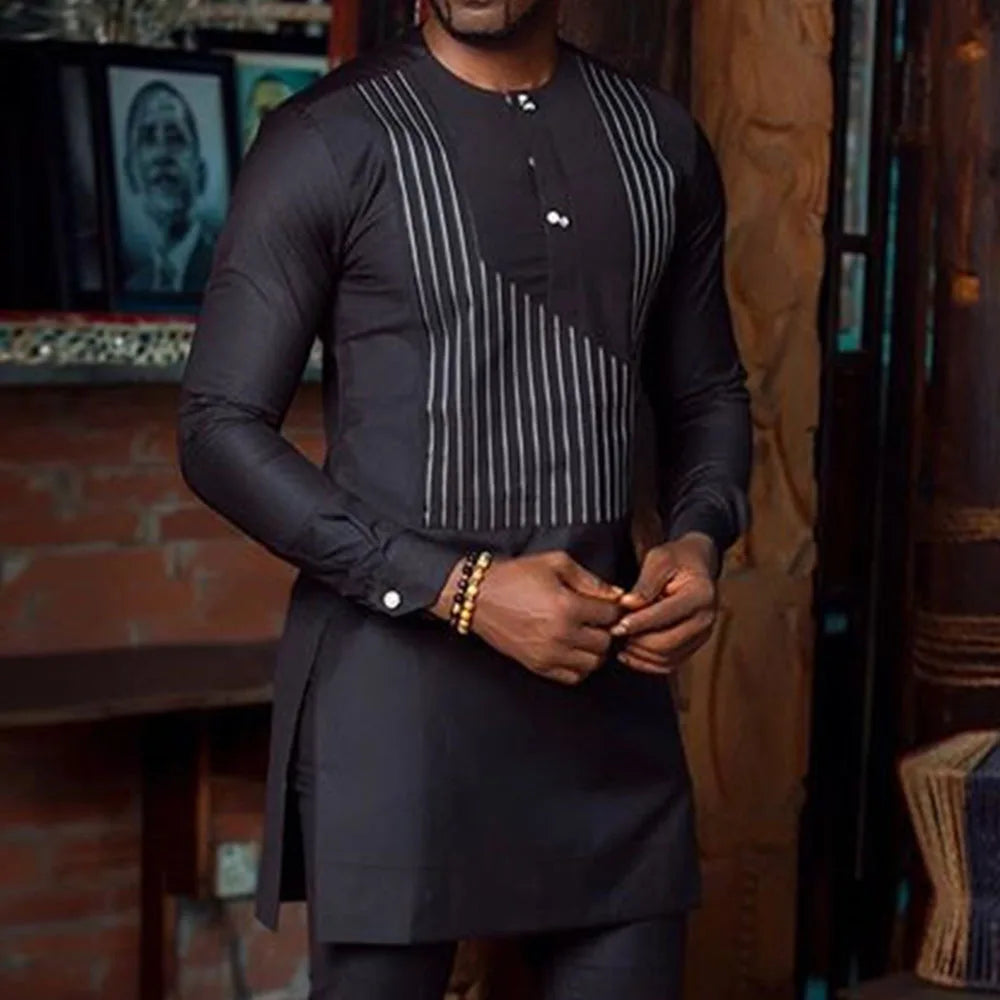 T-shirts africains à manches longues pour hommes, style printemps-été, en polyester, grande taille, Dashiki, vêtements africains pour hommes, tailles M à 4XL, sans pantalon