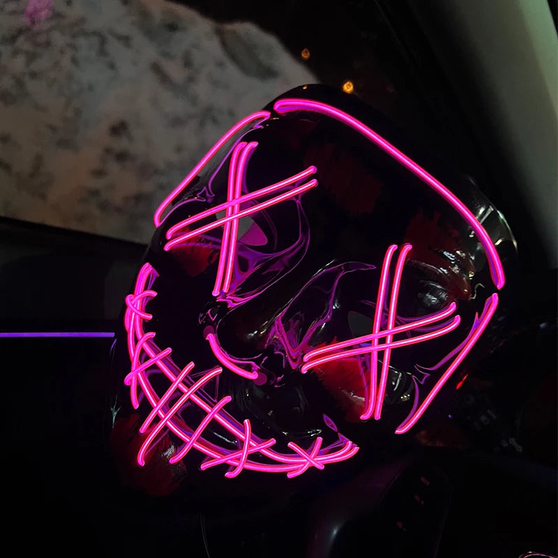 Máscara de purga LED de neón inalámbrica, que brilla en la oscuridad, máscara de cosplay de terror para Halloween, máscaras de fiesta de disfraces, accesorios luminosos divertidos