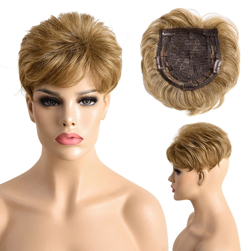 Synthetic Hair Topper Pieces for Thinning Hair Natural Curly Texture 6 Inch Short Pixie Cut Toppers Hair Wigs for Women
