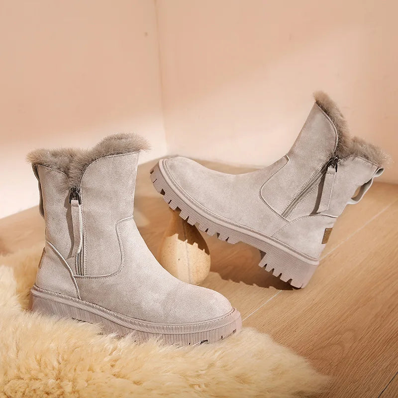 Women's Boots Winter High Top Cotton Shoes Plush Warm Snow Boots Casual Non-slip Platform Boot Side Zip Ankle Boots Botas Mujer
