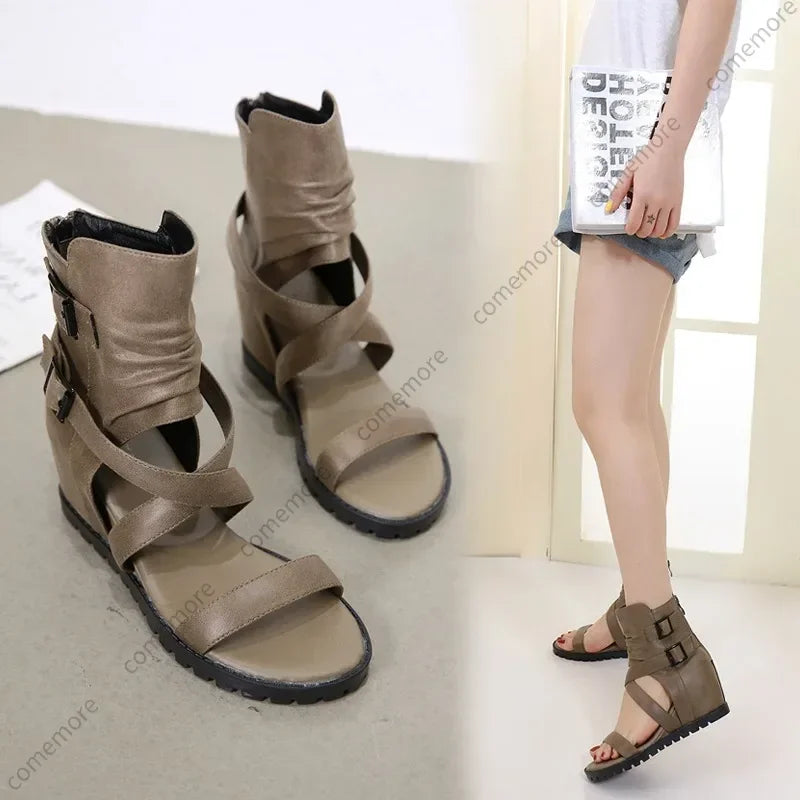 Zapatos de Mujer Sandalias de Lujo Diseñador Retro Tacón de Cuña Correas con Hebilla Suela Suave Zapatillas de Señora