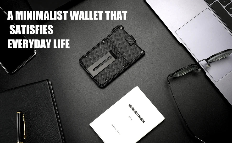 Billetera para hombre - Billetera de cuero de fibra de carbono delgada de aluminio, tiene capacidad para 10 tarjetas, tarjetero con portatarjetas de identificación transparente, clip para billetes