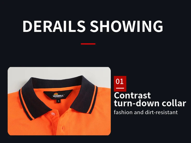 Synlighetsskjorter for arbeid Kortermet Pustende Tofarget Arbeidsklær Polo Reflekterende Uniform T-skjorte for menn Bygg