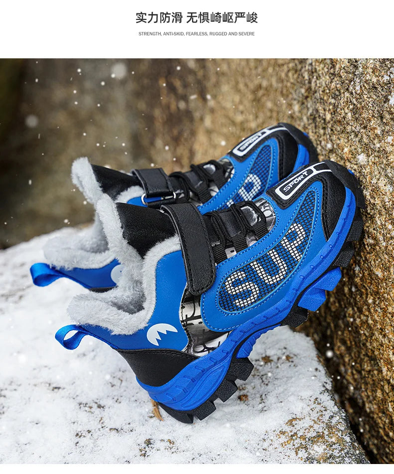 Winter Plus Velvet Hiking Shoes For Kids Non-slip Platform High Top Sports Shoes Boys Outdoor Warm Plush Children's Sneakers