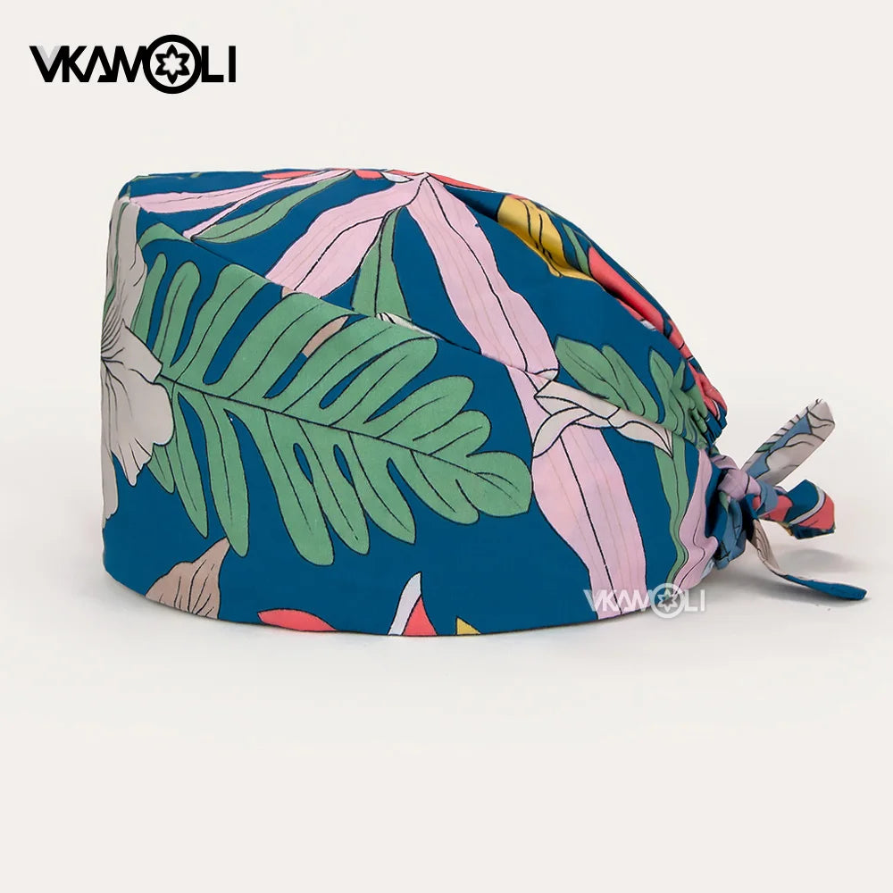 Gorros de enfermería de moda ajustables de algodón con estampado de flores Sombreros ajustables de alta calidad que absorben el sudor Gorro elástico multicolor