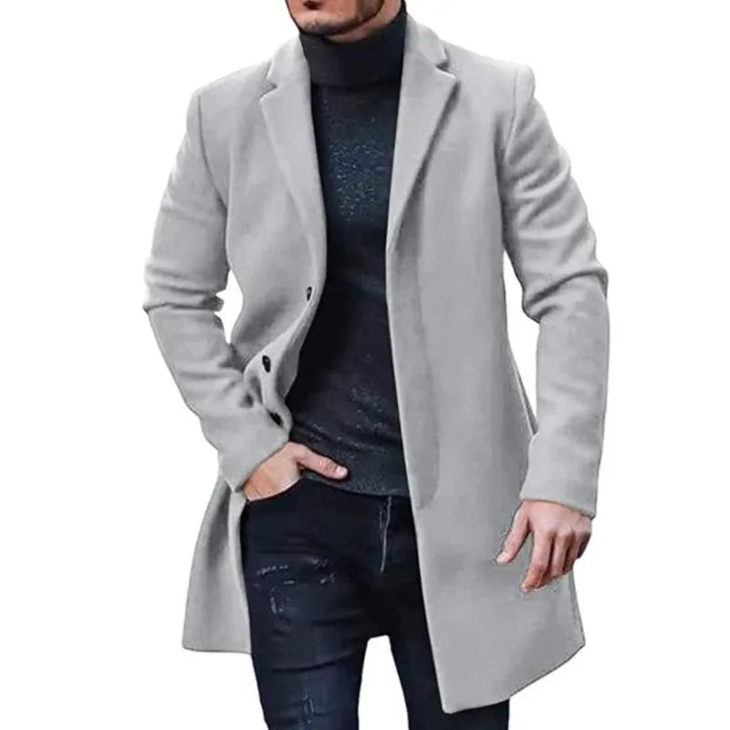 Chaquetas de streetwear para hombre, ropa de abrigo informal de color liso y abrigos, chaqueta de lana de solapa con botonadura simple para primavera e invierno