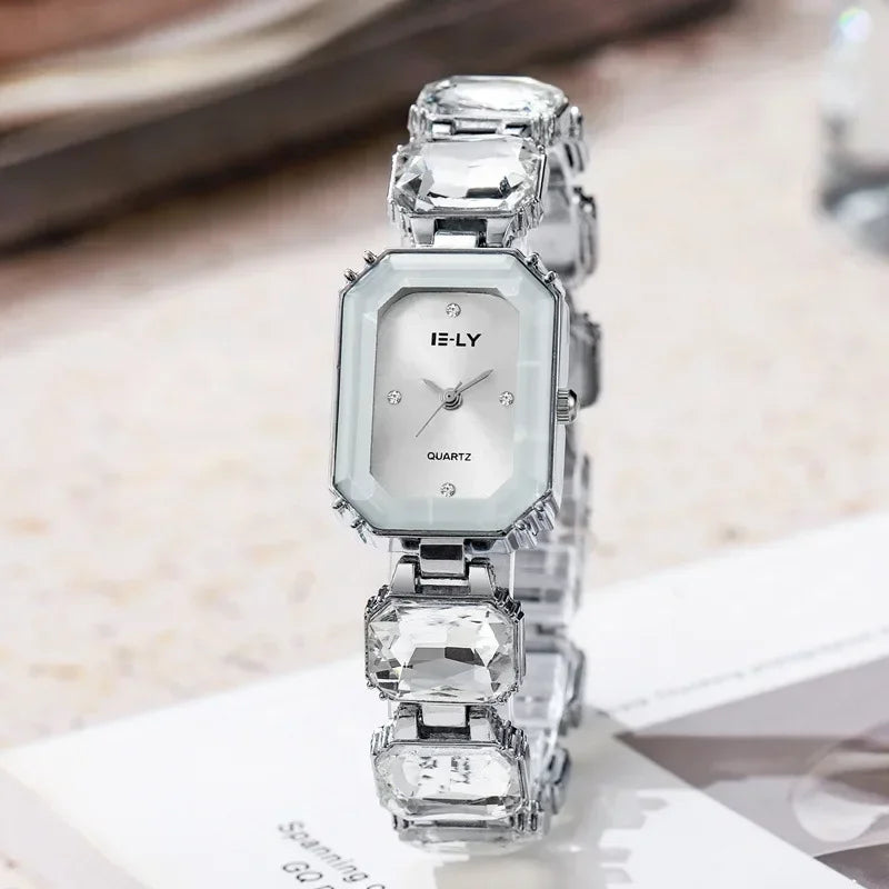 Reloj de cuarzo de diamantes grande y colorido para mujer, a la moda, de lujo, para regalo, correa de pedrería, dropshipping