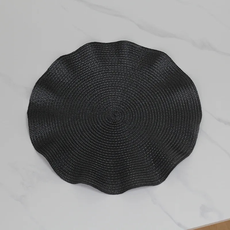 1 mantel individual redondo trenzado de 38 cm, lavable, resistente al calor y con bordes antiarrugas para decoración de mesa de cocina