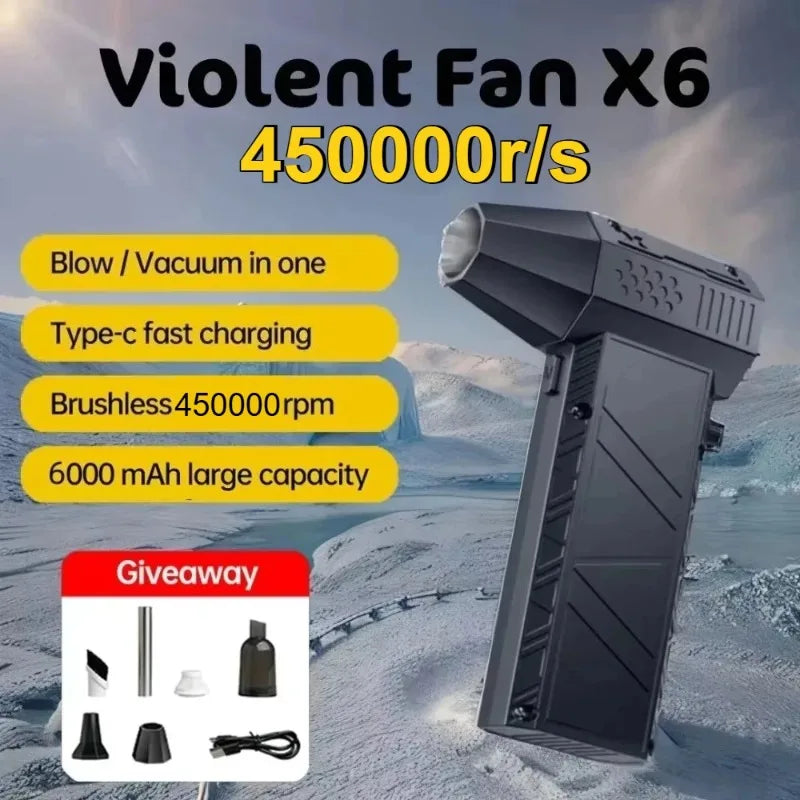 450000RPM X6 Air Blower Powerful dust Vacuum Cleaner Fast Charging Strong Wind Brushless Violent Fan for car/computer cleaning