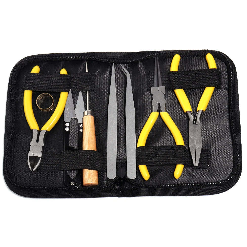 1 kit de suministros para hacer joyas con alicates para joyería, abridor de anillas, punzón, tijeras de hilo, manos de ayuda para reparación de joyas.