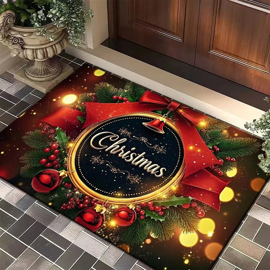 Red Merry Christmas Carpet Bathroom Mat Anti Slip and Retro Absorbent Mat Door Mat New Year Party Red Home Decoration Carpet