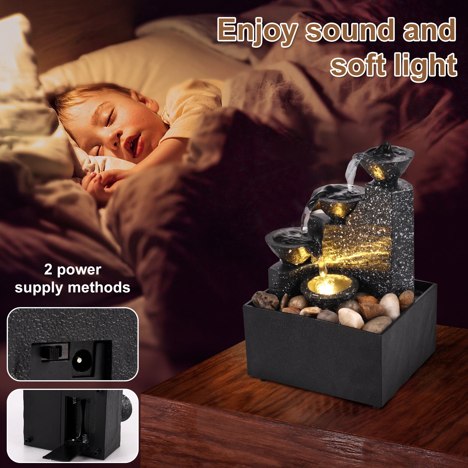 Fontaine de table cascade, décoration d'intérieur, relaxation, méditation, bureau, lumières douces, ornements d'eau courante, cadeaux de fête des mères