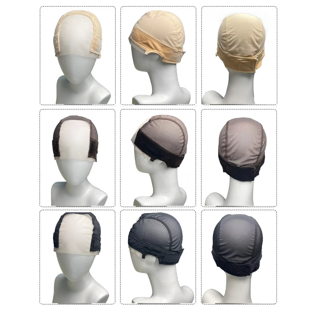 Diadema de mujer con gorro de peluca de encaje HD para hacer pelucas, gorros de peluca en forma de U con agarre de terciopelo ajustable para usar peluca, redecilla para el pelo color nude.