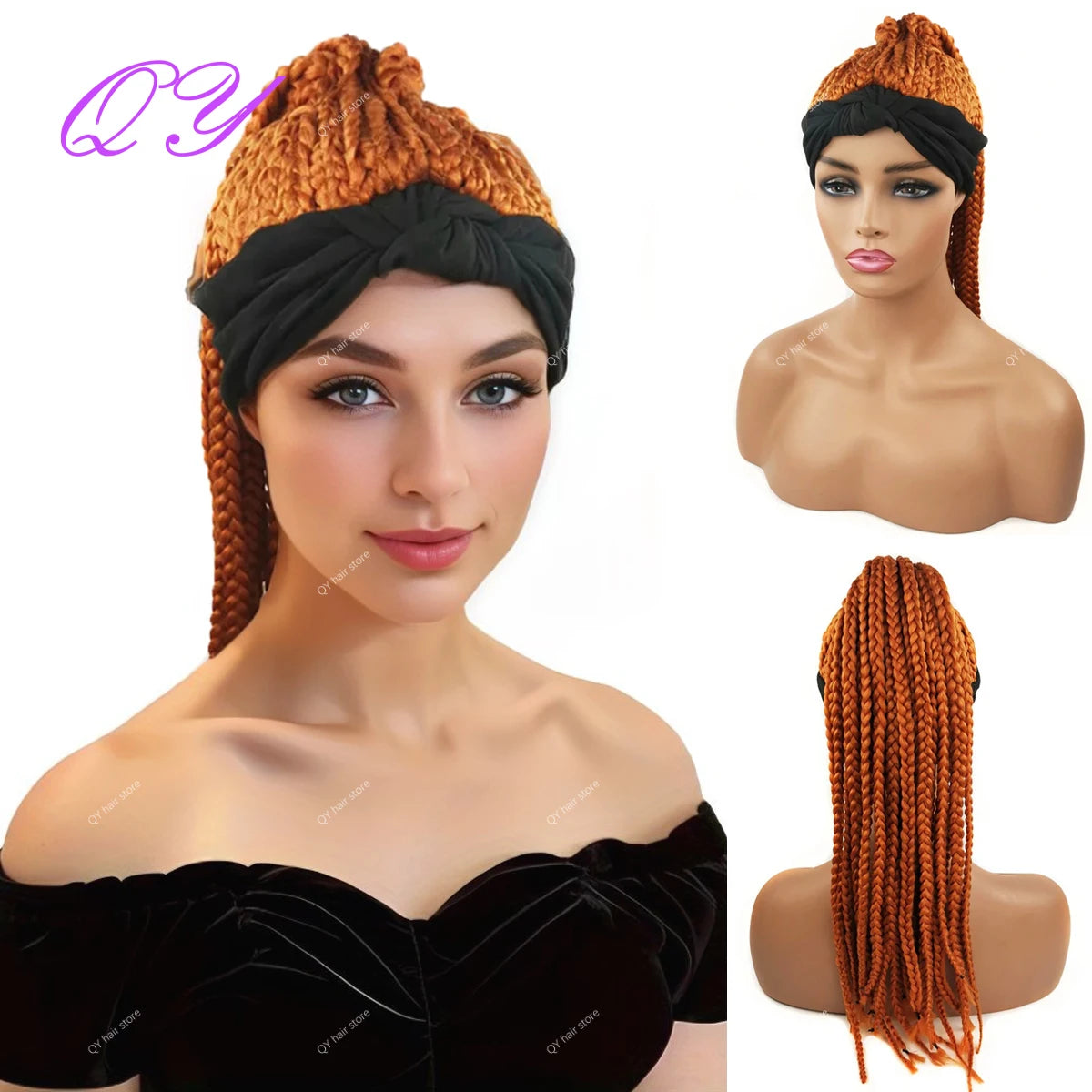 Synthetic Women's Headband Braid Wigs Black Soft African Long Plait Wig For Women Horsetail Dreadlock Mechanism Full Wig