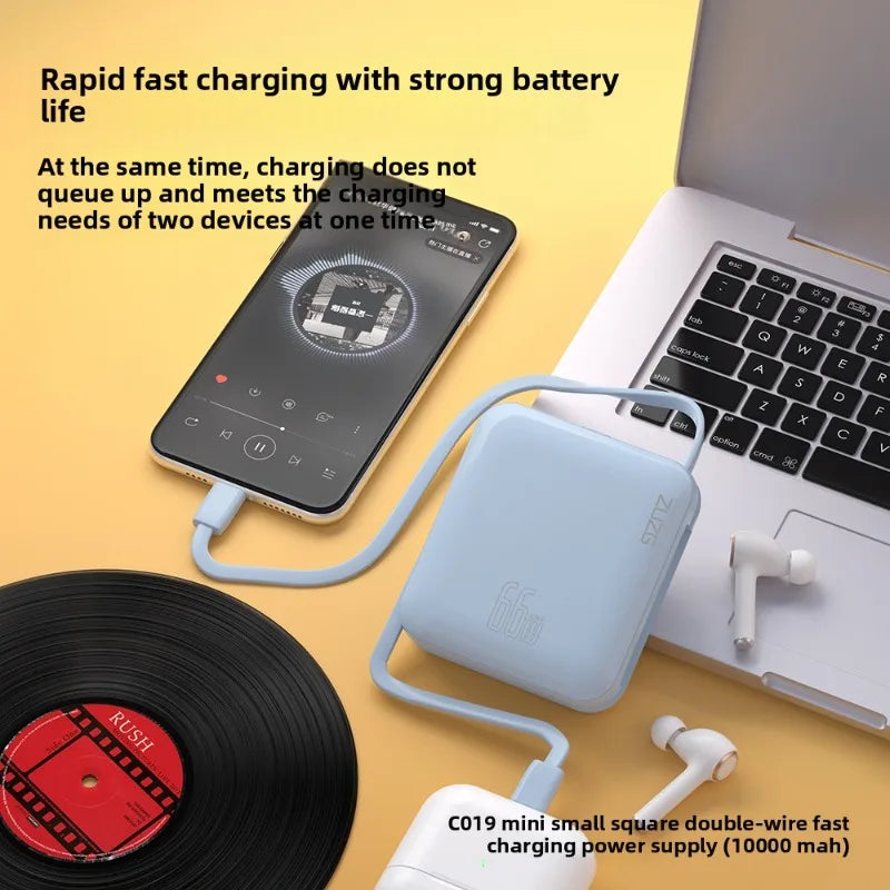 10000 mAh powerbank 22,5 W superrask lading, kompakt og bærbar med egen kabel, Mini 3C-sertifisert mobil strømforsyning.